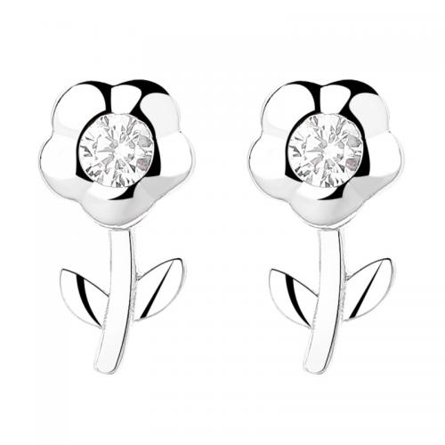 Cubic Zirconia Micro Pave Sterling Silver Earring, 925 Sterling Silver, Flower, plated, micro pave cubic zirconia & for woman 