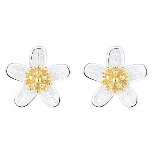 Sterling Silver Stud Earring, 925 Sterling Silver, Daisy, plated, for woman, silver color, 7.2mm 
