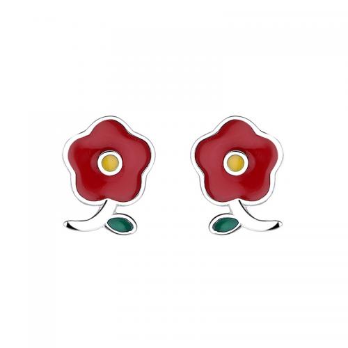 Sterling Silver Stud Earring, 925 Sterling Silver, Flower, plated & for woman & epoxy gel, platinum color 