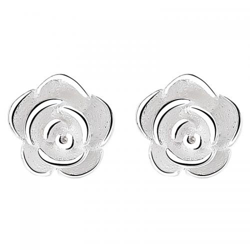 Sterling Silver Stud Earring, 925 Sterling Silver, petals, plated, for woman, silver color, 5.6mm 