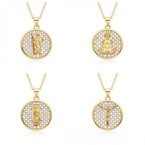 Cubic Zircon Micro Pave Brass Necklace, plated & micro pave cubic zirconia & for woman, golden Approx 41-50 cm 