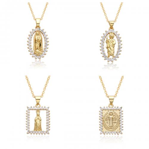 Cubic Zircon Micro Pave Brass Necklace, plated & micro pave cubic zirconia & for woman, golden Approx 41-50 cm 