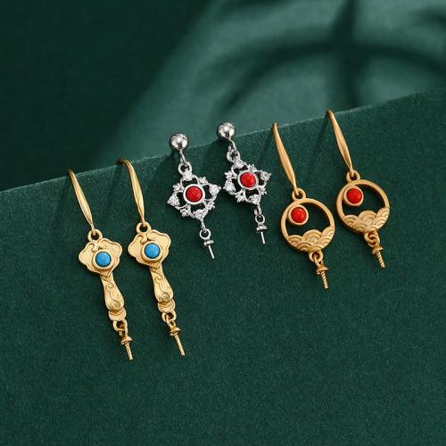 Brass Earring Drop Component, with Gemstone, plated, DIY & with rhinestone & hollow 