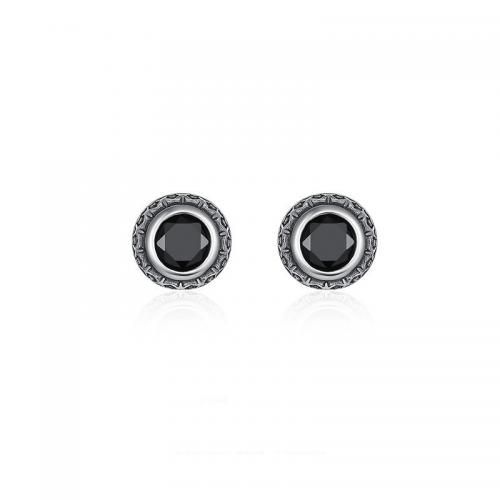 Zinc Alloy Stud Earring, silver color plated, vintage & micro pave cubic zirconia & for man, 10mm 