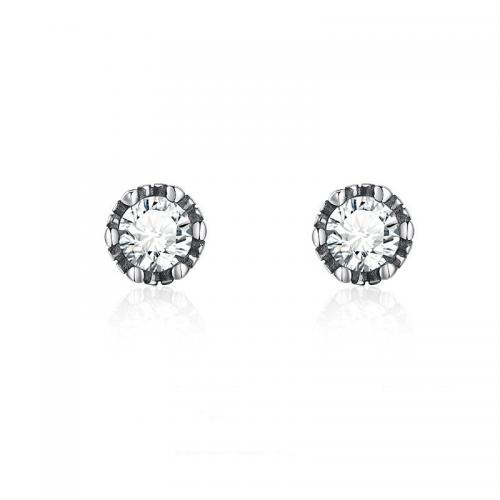 Zinc Alloy Stud Earring, Round, silver color plated, vintage & micro pave cubic zirconia & for man 