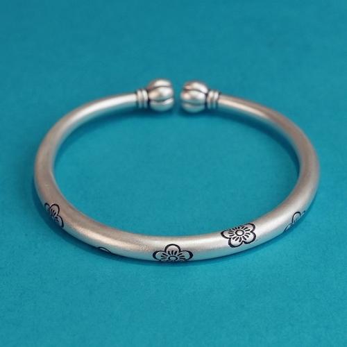 Zinc Alloy Cuff Bangle, antique silver color plated, vintage & with flower pattern & for woman & frosted, Inner Approx 55mm 