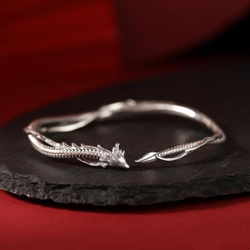 цинковый сплав браслет-манжеты, Дракон, плакирован серебром, Винтаж & Женский, внутренний диаметр:Приблизительно 60mm, продается PC