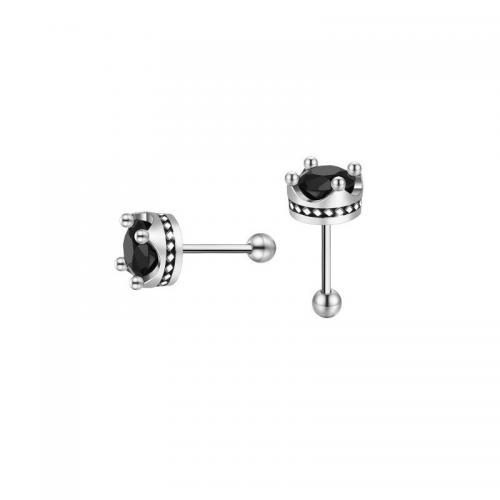 Zinc Alloy Stud Earring, Crown, silver color plated, vintage & micro pave cubic zirconia & for man 