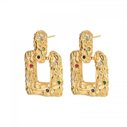 Rhinestone Brass Drop Earring, Baroque, gold color plated, fashion jewelry & for woman & with rhinestone & hollow 