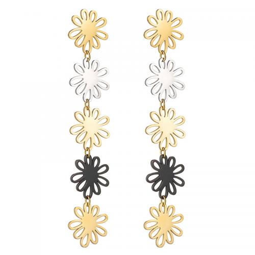 Stainless Steel Drop Earring, 304 Stainless Steel, Flower, Vacuum Ion Plating, fashion jewelry & for woman & hollow 