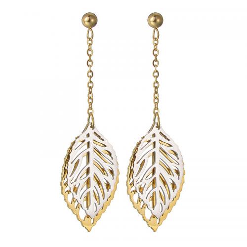 Stainless Steel Drop Earring, 304 Stainless Steel, Leaf, 18K gold plated, fashion jewelry & for woman & hollow, golden 