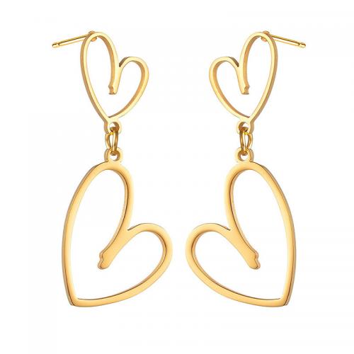 Stainless Steel Stud Earring, 304 Stainless Steel, Heart, Vacuum Ion Plating, fashion jewelry & for woman & hollow, golden 