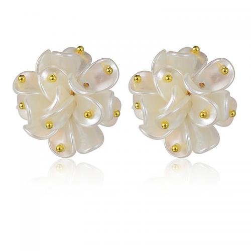 Stainless Steel Stud Earring, 304 Stainless Steel, with Resin, Flower, Vacuum Ion Plating, fashion jewelry & for woman, white, 30mm 