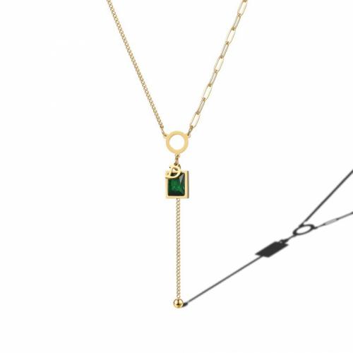 Titanium Steel Jewelry Necklace, with Crystal, with 5cm extender chain, Rectangle, Vacuum Ion Plating, fashion jewelry & for woman, green, nickel, lead & cadmium free Approx 40 cm 