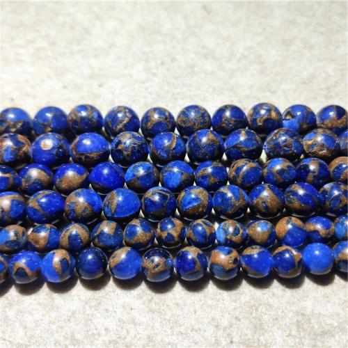 Perles de pierre gemme unique, Pierre cloisonnée, Rond, DIY & normes différentes pour le choix, couleur de lapis-lazuli Environ 38-40 cm, Vendu par brin