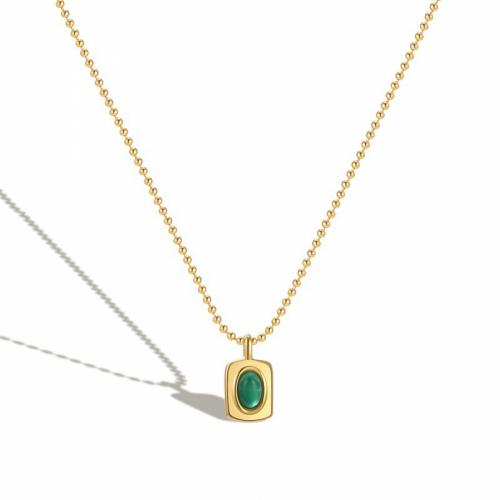 Titanium Steel Jewelry Necklace, with Acrylic, with 5cm extender chain, Rectangle, Vacuum Ion Plating, fashion jewelry & for woman, green, nickel, lead & cadmium free Approx 40 cm 
