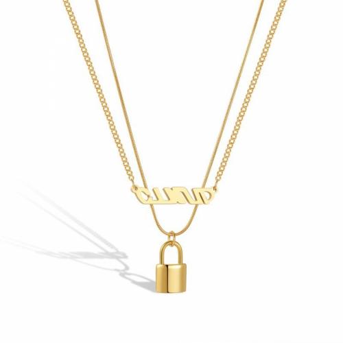 Titanium Steel Jewelry Necklace, with 5cm extender chain, Lock, Vacuum Ion Plating, Double Layer & fashion jewelry & for woman, golden, nickel, lead & cadmium free Approx 40 cm, Approx 45 cm 
