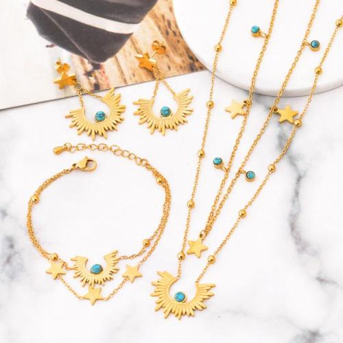 Ensemble de bijoux en acier de titane, Acier titane, avec turquoise, Double couche & styles différents pour le choix & pour femme, doré, Vendu par PC