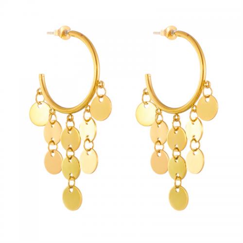 Titanium Steel Earrings, fashion jewelry & for woman, golden, 50mm 