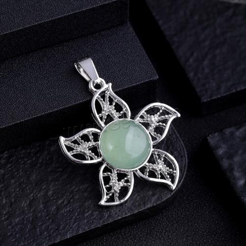 Gemstone Zinc Alloy Pendants, Natural Stone, with Zinc Alloy, Flower, silver color plated, DIY 