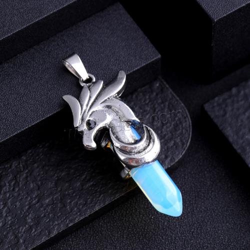 Gemstone Zinc Alloy Pendants, Natural Stone, with Zinc Alloy, Horse, silver color plated, DIY 
