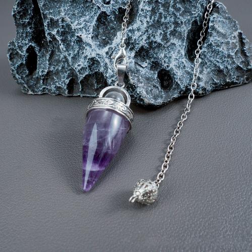 Gemstone Zinc Alloy Pendants, Natural Stone, with Zinc Alloy, Conical, silver color plated 