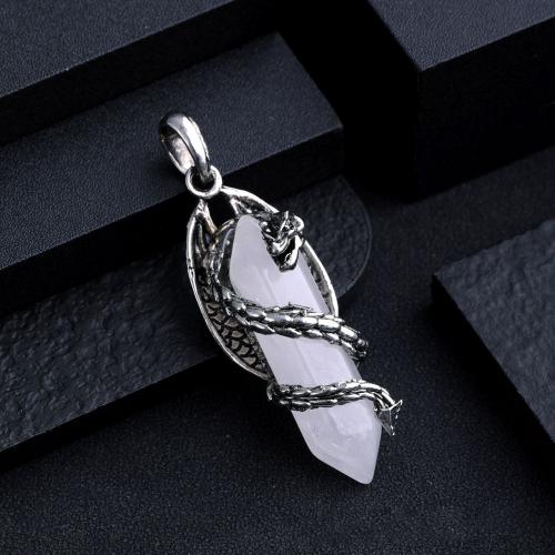 Gemstone Zinc Alloy Pendants, Natural Stone, with Zinc Alloy, Dragon, silver color plated, DIY 