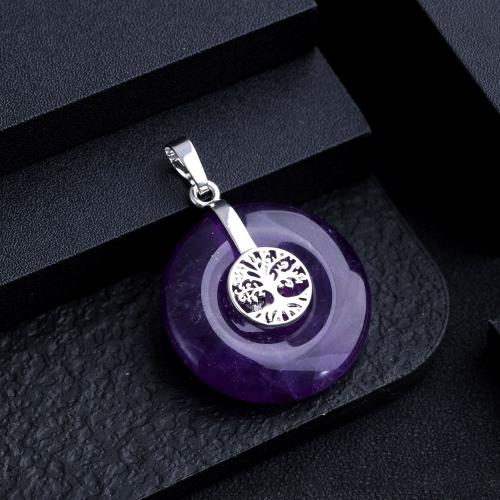 Gemstone Zinc Alloy Pendants, Natural Stone, with Zinc Alloy, silver color plated, DIY 