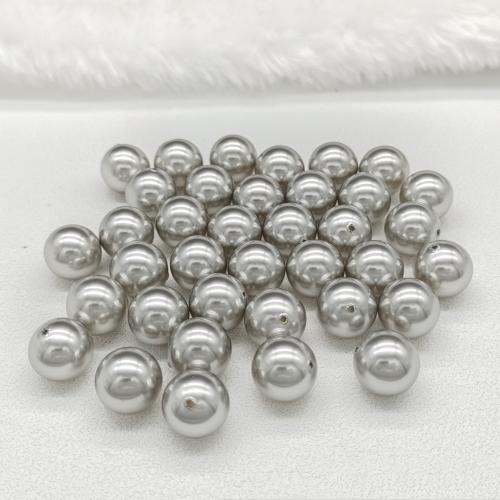 Glass Pearl Beads, Round, stoving varnish, DIY & half-drilled, silver color, Approx 