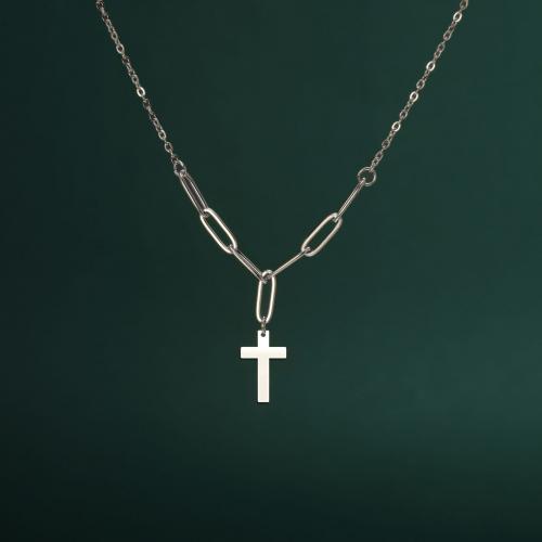 Titanium Steel Jewelry Necklace, with 5CM extender chain, Cross, plated, for woman cm 
