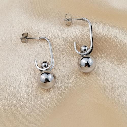 Stainless Steel Drop Earring, 304 Stainless Steel, Round, silver color plated, for woman 