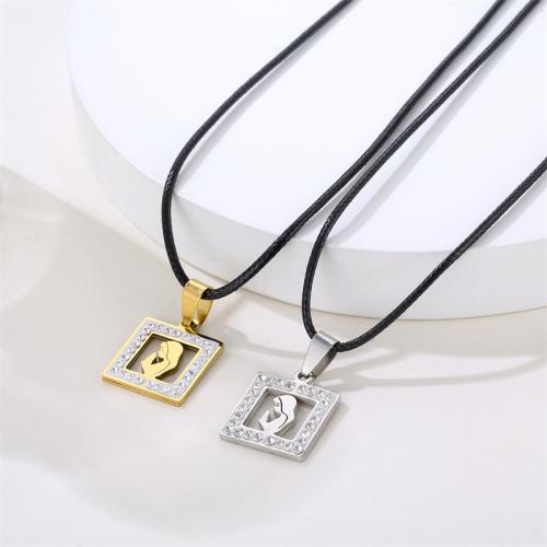 Rhinestone Stainless Steel Pendants, 304 Stainless Steel, Square, plated, DIY & with rhinestone 18mm 