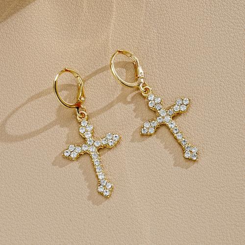 Zinc Alloy Drop Earring, with Crystal, Cross, fashion jewelry & for woman 
