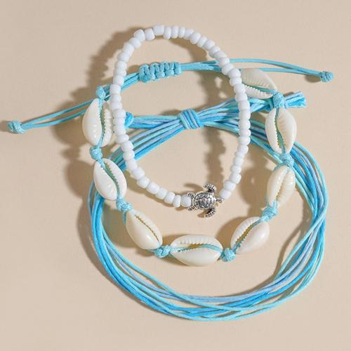 Wrap Bracelets, Acrylic, with Cotton Thread & Shell & Zinc Alloy, handmade, three pieces & fashion jewelry & for woman 