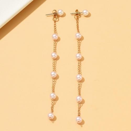 Brass Drop Earring, with Plastic Pearl, fashion jewelry & for woman, gold, 90mm 