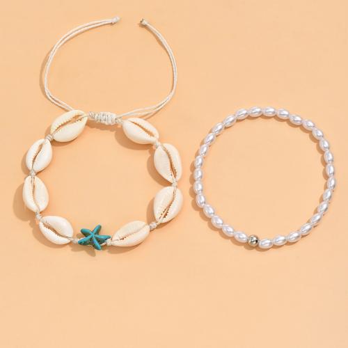 Fashion Jewelry Anklet, perle de plastique, avec Fil de coton & coquille, fait à la main, bijoux de mode & styles différents pour le choix & pour femme, Vendu par fixé
