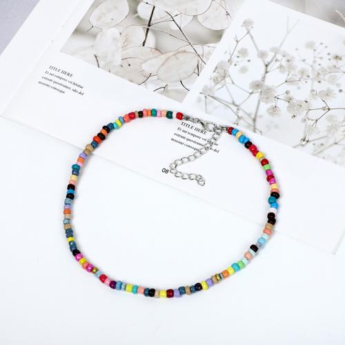 Glass Seed Beads Necklace, Seedbead, with Zinc Alloy, plated, fashion jewelry & for woman Approx 34 cm 