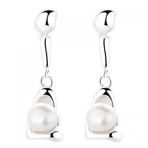 Sterling Silver Drop Earring, 925 Sterling Silver, with Plastic Pearl, plated, for woman, platinum color 