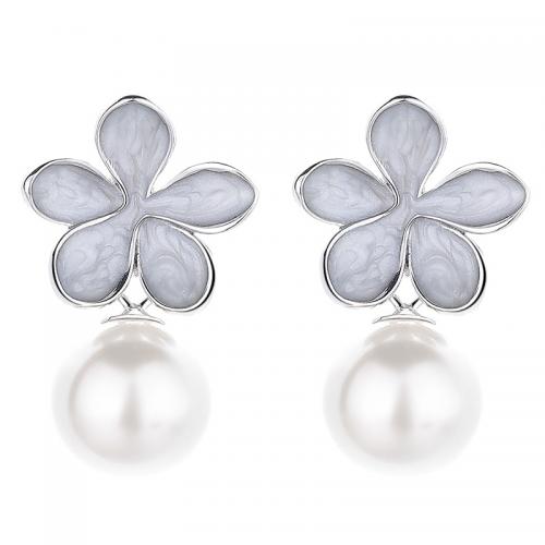 Sterling Silver Drop Earring, 925 Sterling Silver, with Plastic Pearl, plated, for woman & enamel 