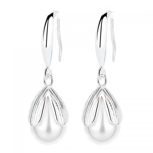 Sterling Silver Drop Earring, 925 Sterling Silver, with Plastic Pearl, plated, for woman, silver color 