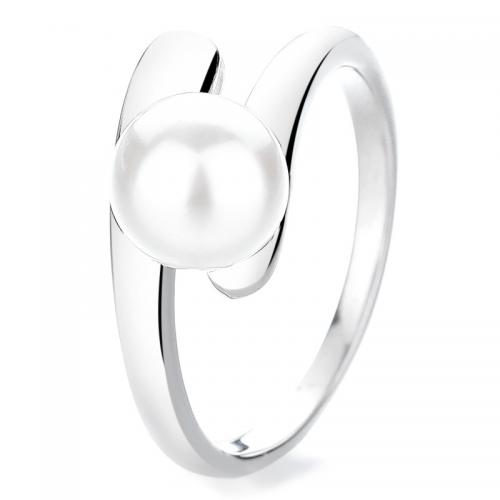 Sterling Silver Finger Ring, 925 Sterling Silver, with Plastic Pearl, plated, for woman 