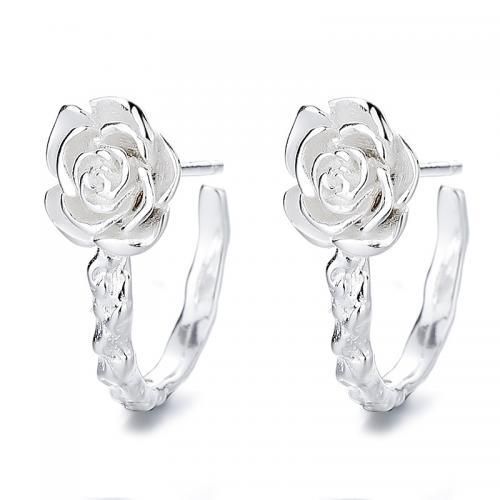 Sterling Silver Stud Earring, 925 Sterling Silver, petals, plated, for woman, silver color 