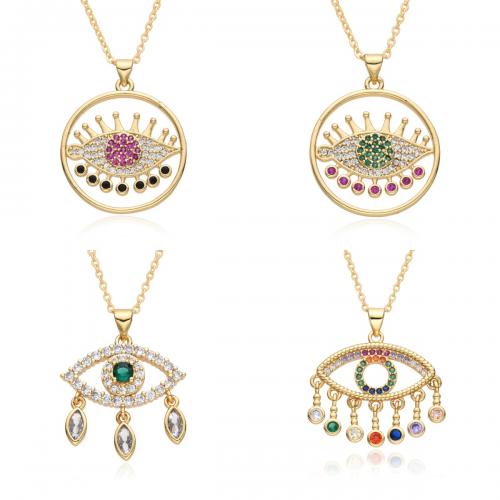 Evil Eye Jewelry Necklace, Brass, plated & micro pave cubic zirconia & for woman Approx 41-50 cm 