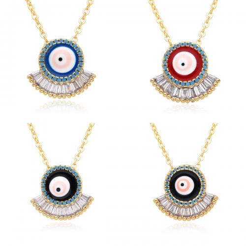 Evil Eye Jewelry Necklace, Brass, plated & micro pave cubic zirconia & for woman & enamel Approx 41-50 cm 