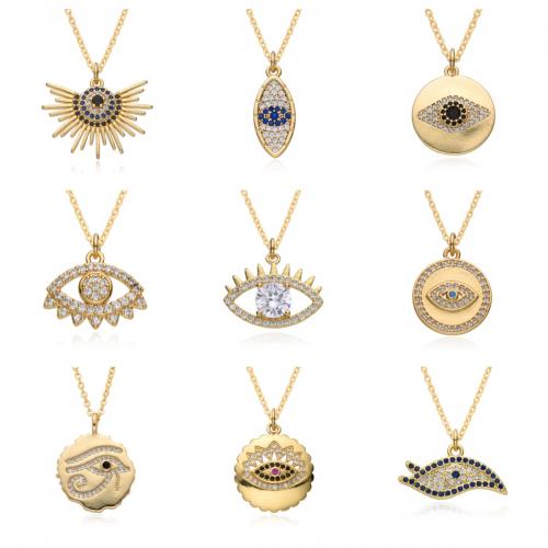 Evil Eye Jewelry Necklace, Brass, plated & micro pave cubic zirconia & for woman Approx 41-50 cm 