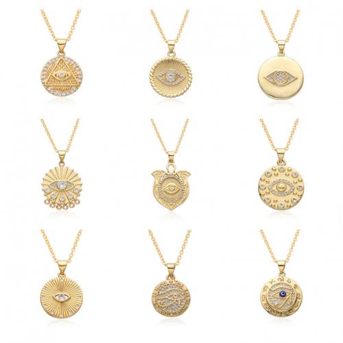 Cubic Zircon Micro Pave Brass Necklace, plated & micro pave cubic zirconia & for woman & enamel, golden Approx 41-50 cm 