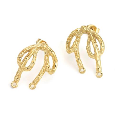 Stainless Steel Earring Stud Component, 304 Stainless Steel, Bowknot, 18K gold plated, DIY, golden 