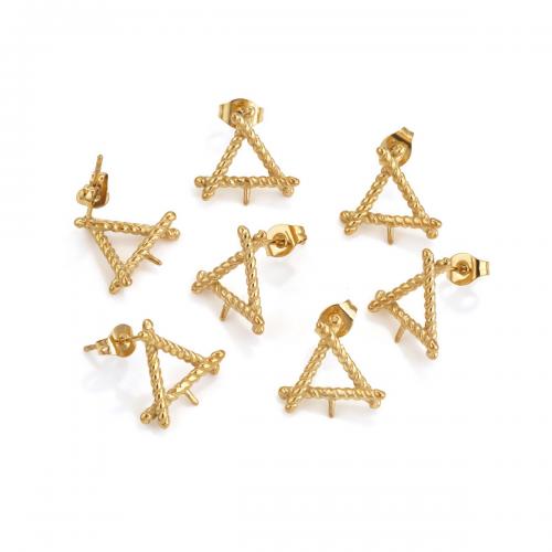 Stainless Steel Earring Stud Component, 304 Stainless Steel, Triangle, 18K gold plated, DIY, golden 