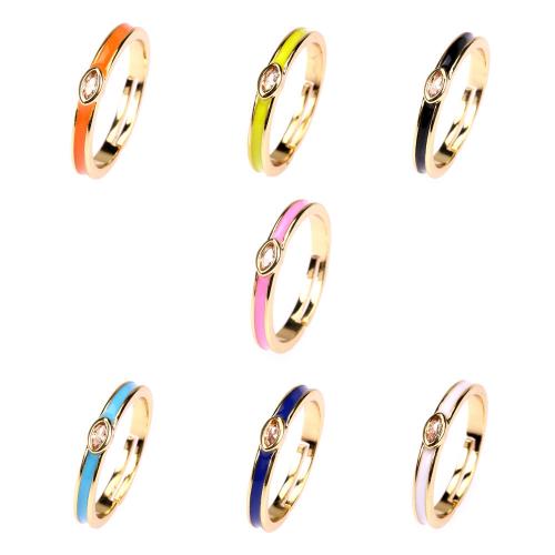 Anillo de dedo de cobre amarillo zirconia pavimenta Cubic, metal, diferentes estilos para la opción & micro arcilla de zirconia cúbica & para mujer & esmalte, más colores para la opción, diameter 17mm, Vendido por UD