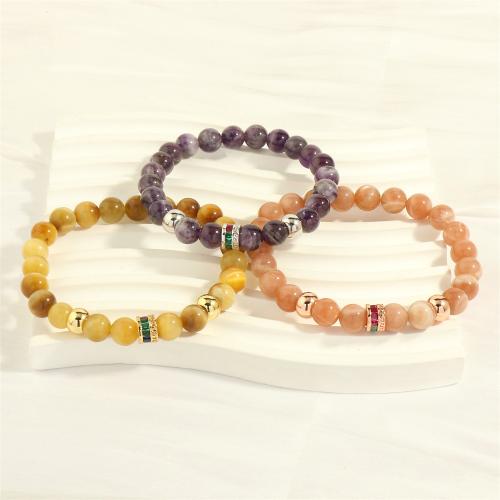 Gemstone Bracelets, with Brass & micro pave cubic zirconia & for woman, 8mm Approx 16-17 cm 
